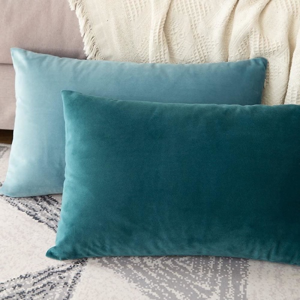 Sæt med 2 dekorative fløjlspudebetræk Sofa Pudebetræk Superblød dekoration Hjem Stue Soveværelse til sofa 45x45cm Mørkeblå