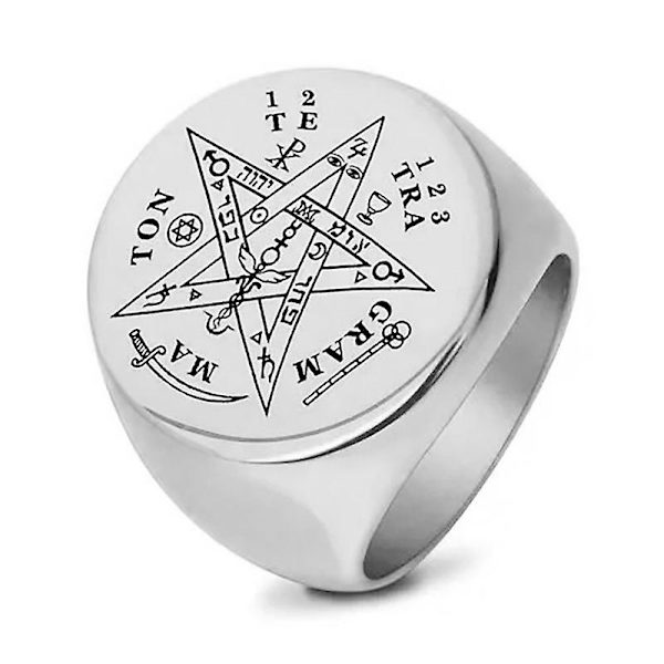 Muoti punk Vintage Kulta Hopea Väri ruostumaton teräs Pentagram Signet Letter Sormus miehille Silver