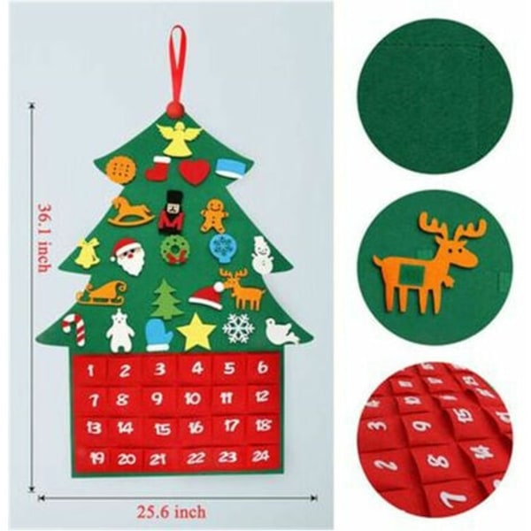 Filt juletræ, 3,3 fod juletræ DIY adventskalender klud DIY juletræ Filt juletræ med 29 Detac