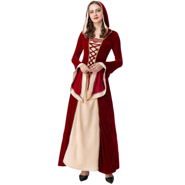 Kvinner Witch Vampire Cosplay Retro Drawstring Maxi Dress S