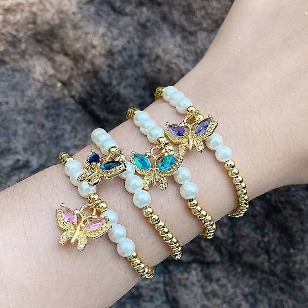 Armband Vintage Zircon Butterfly Fashion Smycken Ac10760 Pink