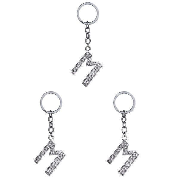 3 stk Enkel Stilig bokstavnøkkelring Metall Rhinestones nøkkelring Alfabet nøkkelring Veske Anheng Charm Bursdagsgave (bokstav M)