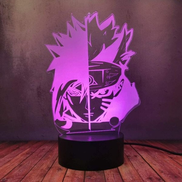 Sasuke Naruto 826 svart + färgstark bakgrund: färgglad 3D nattljus pekströmbrytare led ny tecknad väckarklocka,