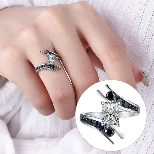 Inlagd svart strass dekorativ damring Fint utförande Fyrkantig Cubic Zirconia Spiral Creative Ring Smycken Tillbehör US 7