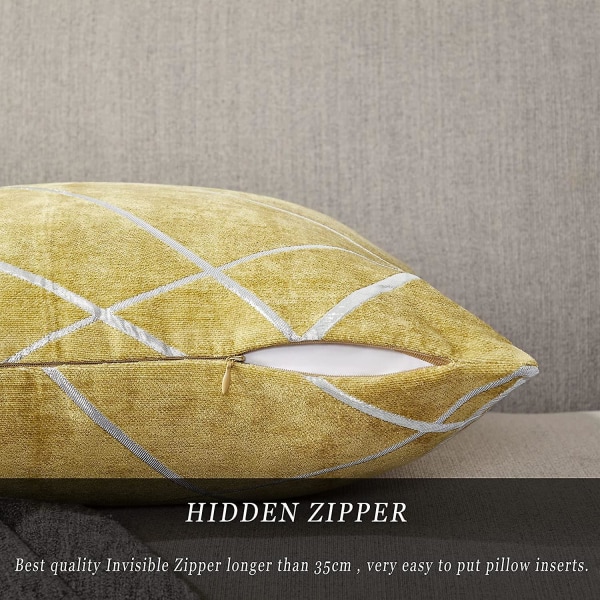Dekorativ soffa örngott, soffa tjock kudd örngott, fyrkantig grå lyx kuddar 2 set 55*55 cm Jaune