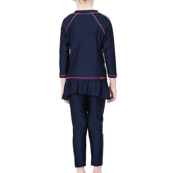 3 stk/sæt Modest Burkini Kids Muslim Badehætte Strandtøj Navy Blue 9-10 Years