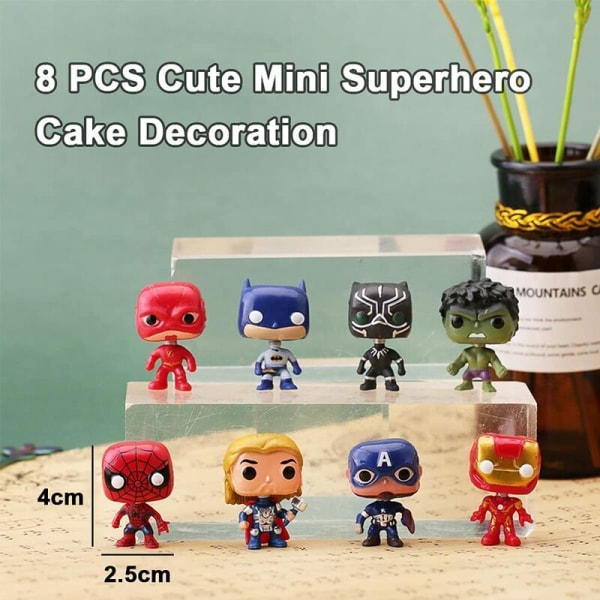 Kakepynt 8 stk Super Heroes Cake Topper Mini Spiderman Figures Avengers Figur