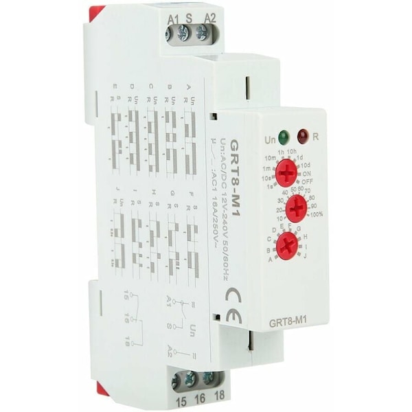 GRT8-M1 aikaviiverele 10 toiminnolla 35mm DIN-kiskoon kiinnitys AC/DC 12V~240V 50-60Hz,