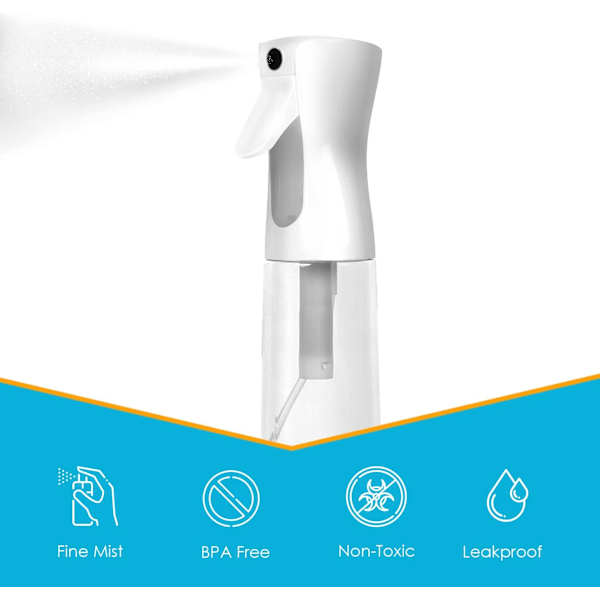 Kontinuerlig sprayvattenflaska, hårsprayer, vit, 12 oz, 3-pack, 355 ml, ultratunn, lösningsmedels- och BPA-fri klar plast