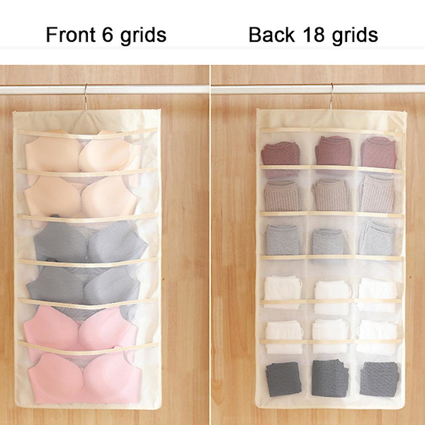 Monikäyttöinen riippuva vaatekaappi Kaksipuolinen riippuva säilytyskassi style2 beige