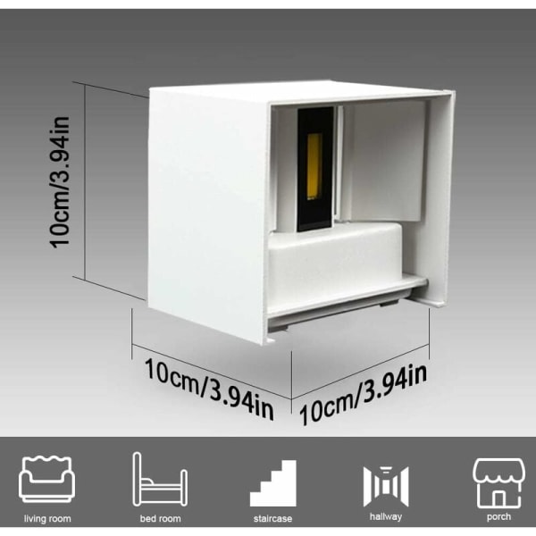 2st 1082 Vitt skal 12W Dimbar IP65 Vattentät LED-vägglampa Up Down Design Light 3000K Varmvit vägglampa,