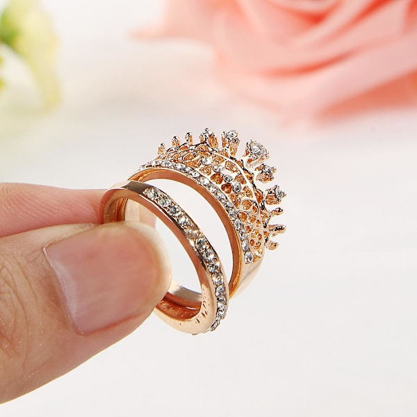 2 stk Kvinder Mode Krone Tiara Ring Indlagt Fuldt Rhinestone Legering smykker Gave Silver CN17