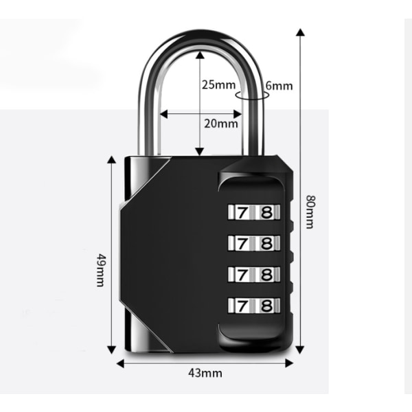 Stor 4-siffrig kod kortstråle svart gym stort mekaniskt lösenordslås skåp lås hem verktygslåda stöldskyddshänglås,