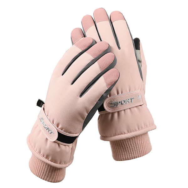 Skihandsker mænd og kvinder udendørs berøringsskærm varm plus fløjl tykke skridsikre vandtætte handsker HX-106 hun pink