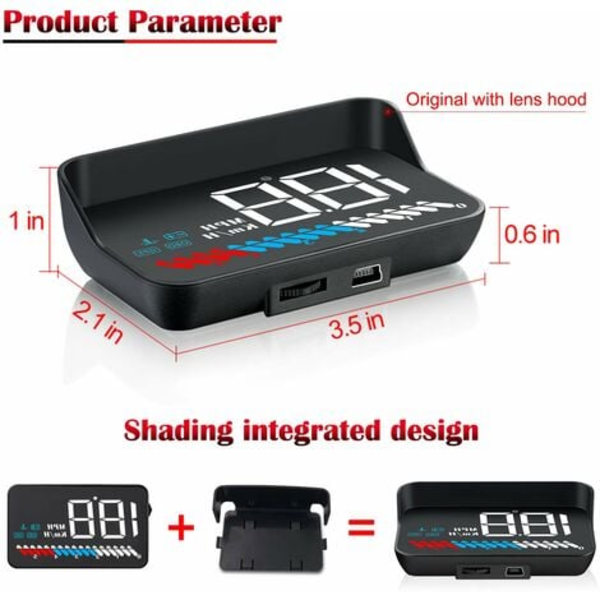 Bil Head Up-skjerm: OBD2 HUD-skjerm og GPS HUD-skjerm, 3,5" Head Up-skjerm, sikkerhetsalarmer