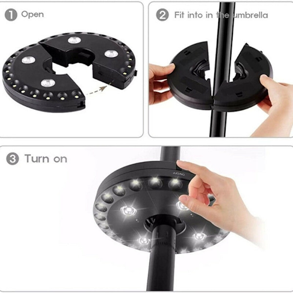 Paraplyljus, 28 LED parasolllampor 3 lägen Uppladdningsbar belysning Parasolllampor och stort paraply för camping, uteplats, strand, trädgård och pool, 2st，