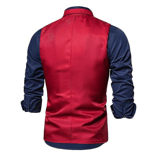 Menn Lapel Suit Vest Uformell Stilig ensfarget vest M Red