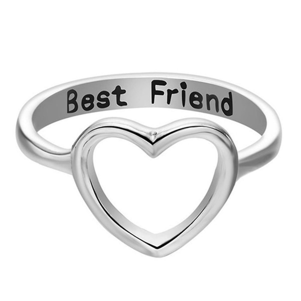 Mode Kvinnor Bästa Vän Brev Hollow Heart Finger Ring Smycken Födelsedagspresent Silver US 6