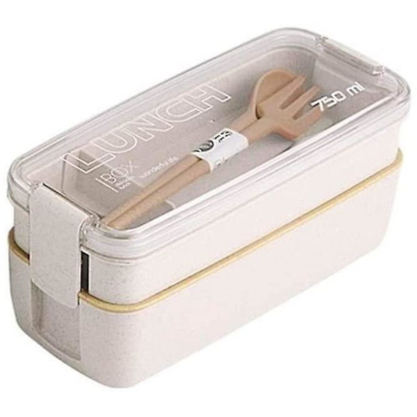 2-lagers Lunchbox 750ml Bento Box Mikrovågsservis (beige)