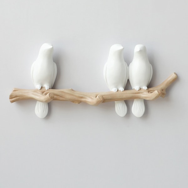 Nordic Bird dekorativ krok, tre fugler (hvit)