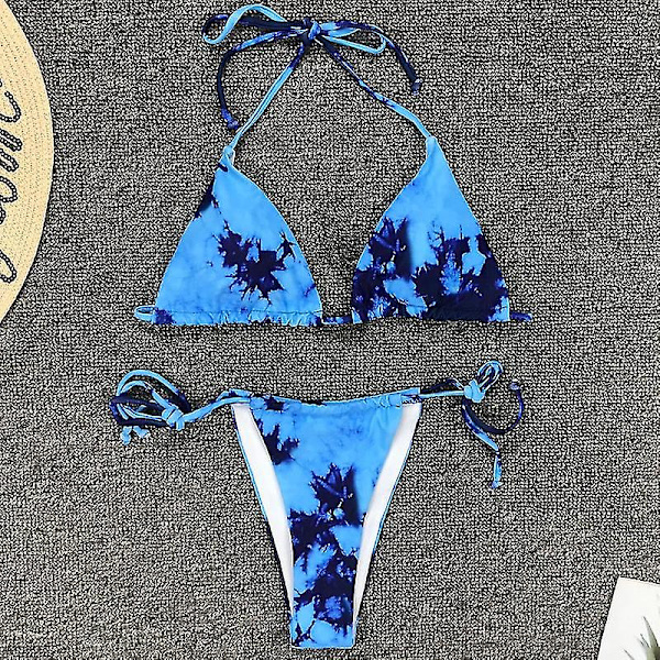 Naisten Bandage Tie Dye Riimu Bikinisetti Set uimahousut Blue L