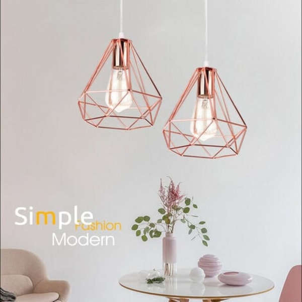 Moderne industriell metall anheng lysekrone diamant taklampe E27 20 cm rosa for stue soverom kafé bar - rose G