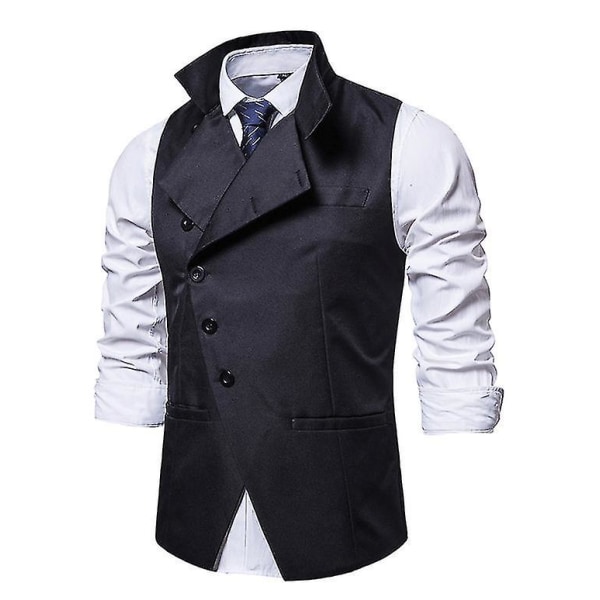 Menn Lapel Suit Vest Uformell Stilig ensfarget vest M Black