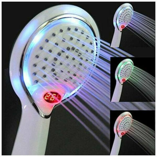 LED Dusjhode, LED Dusjhode Hånddusj, 3 farger Temperaturkontroll Dusjhode, Led Temperatur Dusjhode, Tem