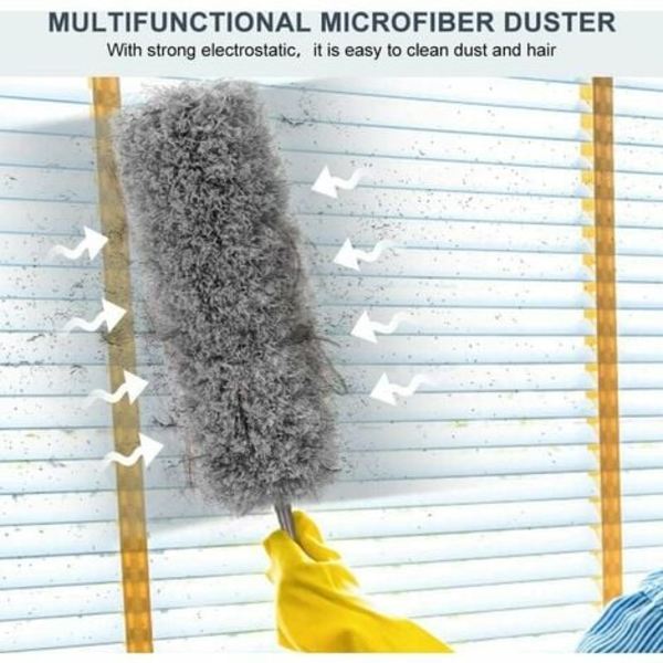 Duster, Teleskopisk mikrofiber Duster, Vikbar Duster med förlängbar rostfri stång 2,5 meter lång, tvättbar Dus