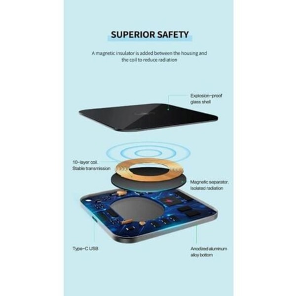 Trådløs lader, 15w Qi-sertifisert hurtiglader kompatibel for iPhone 13/13 Pro12/12 Pro/11/11 Pro Max/XS Max/XR/XS/X/8/