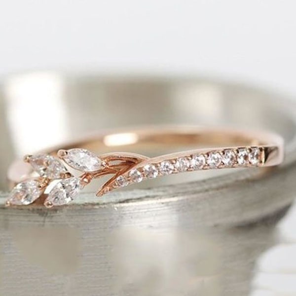 Dammode Bladform Marquise Cut Cubic Zircon Inlagd Finger Ring Smycken Silver US6