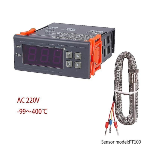 Digital temperaturregulator -99~400 grader Pt100 M8 Sond Termoelement Sensor Inbyggd termostat 220v Värme Kylning Switch
