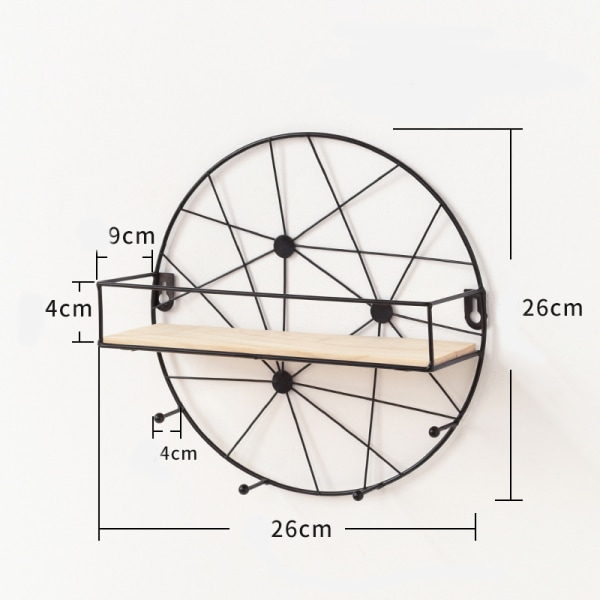 No Hole Hengende Vegghylle Rund - Sort 26*9*26cm