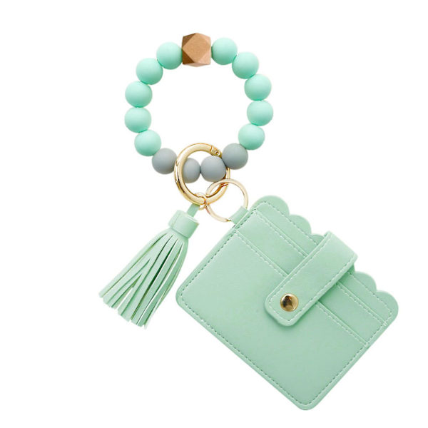 Silikone perlearmbånd nøglering kort taske armbånd nøglering med kortholder Holdbar og bærbar Mint Green