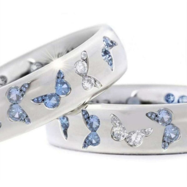 Muoti Naisten Butterfly Cubic Zirkonia upotekoristeinen sormus hääjuhla koruja Blue and White US 5