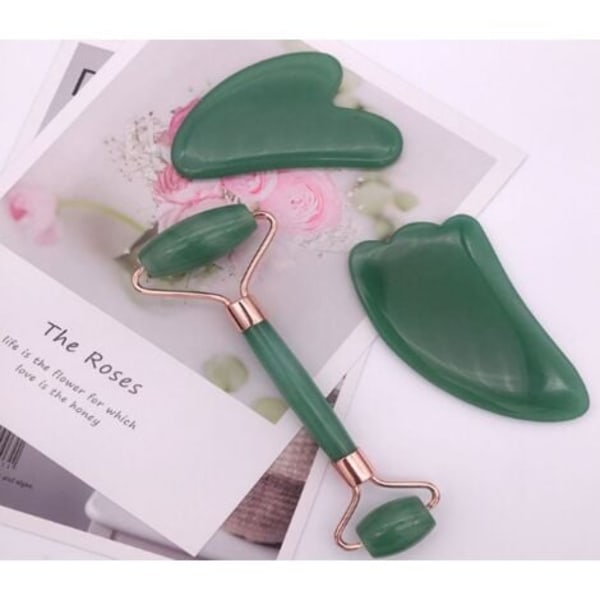 Gua Sha och jade roller, ansikts roller, ansikts roller skönhetsverktyg, Baimei rosenkvarts ansikte, gröna ögon och hals massager