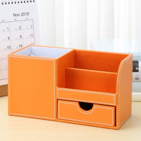 Läder Pennhållare - Orange Halvläder