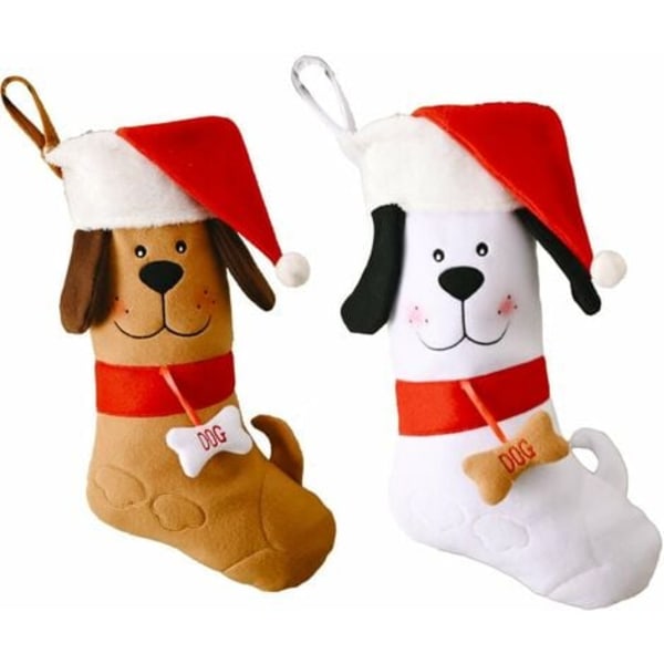 Pakke julestrømpe Sød hund julehat mønster julestrømpe 15,7 tommer festpynt hængende pejs