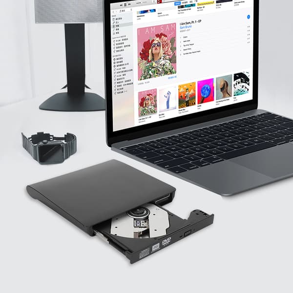 USB 3.0 ekstern DVD CD-brænder optisk drev med skridsikker måtte til bærbar computer stationær sort