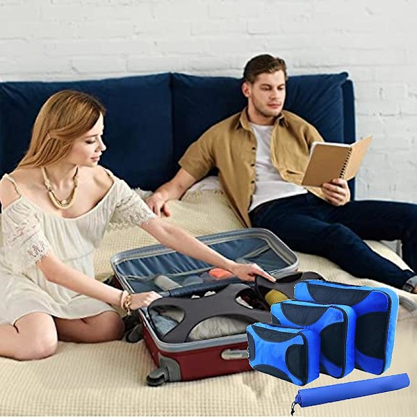 Compression Packing Cubes Bag för resor Expanderbar packbox blue