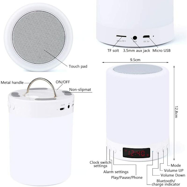 Näyttöajan herätyskellotarralla Langaton Bluetooth karttakaiutin Himmennettävä 7 RGB-väriä Makuuhuoneen sängyn valaisin,