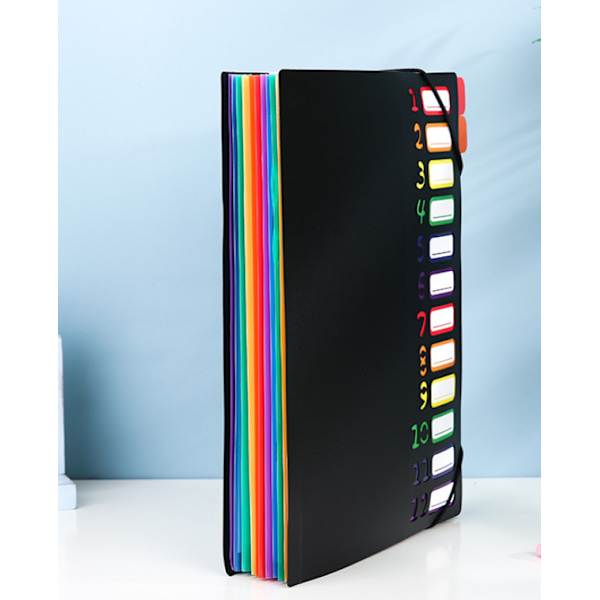 A4 Multi-Layer Classified File Storage 12-Layer Rainbow Classified Folder Office Supplies Plan Book (sort ydre panel),