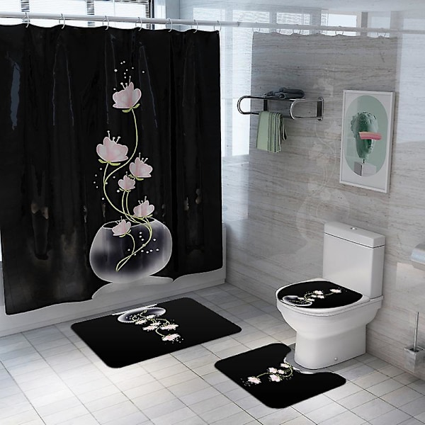 4 stk lotus print vandtæt badeforhæng