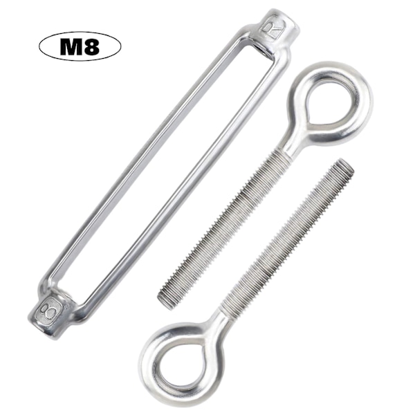 5-pack M8 rostfritt stål justerbar öga och ögonrep Loop Wire Spännare