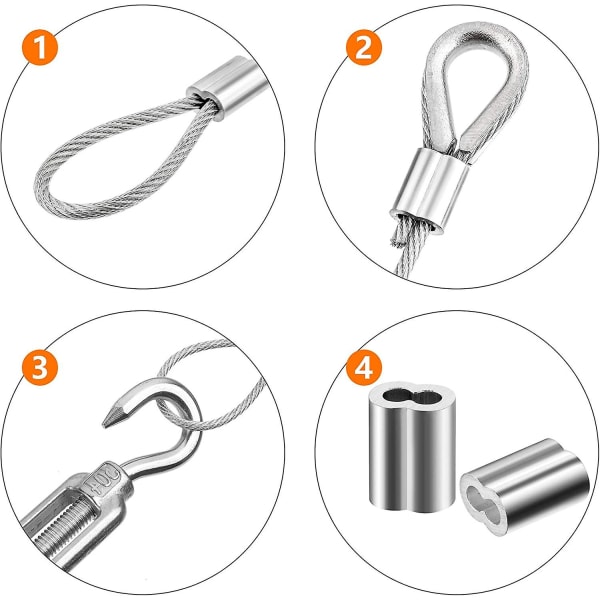 Wire-kit i rustfrit stål Wire-sæt Hængende reb i rustfrit stål med spænde og kroge med handsker 10/15/20/30m (sølv 20m (304 stk.)