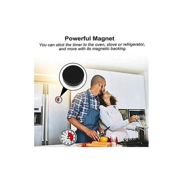 Magneettinen mekaaninen keittiöajastin - 60 minuutin lähtölaskenta visuaalinen ajanhallintatyökalu höyrytysgrilli (musta) lapsille, opettajille ja aikuisille