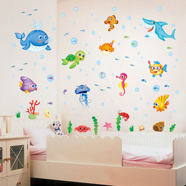 2st tecknade glada fiskar undervattensvärlden avtagbara väggdekaler (50*70cm med påse) dekorativa föremål
