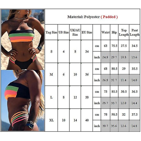 Naisten Bandeau Pehmustettu Push Up Set uimapuku Uimapuvut M