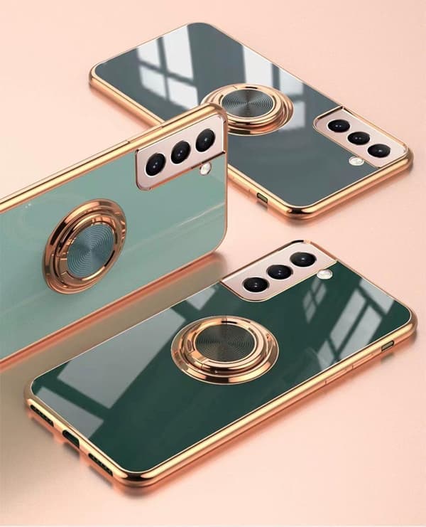 Samsung Galaxy S21 Plus - Luksuriøst stilrent etui med ringstativfunktion Guld Blå one size Blå Blue one size