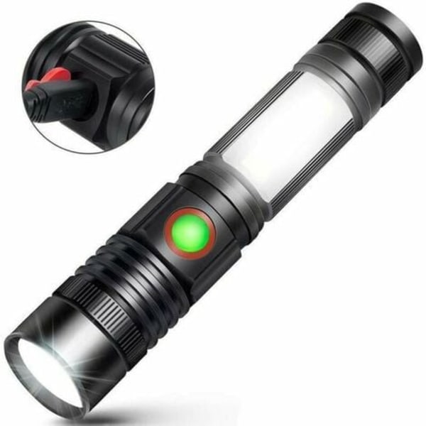 Lommelykt LED-lommelykt USB Oppladbar Kraftig Militær COB-lampe Bærbar Zoombar lommelykt for Auto Garage Workshop Campin